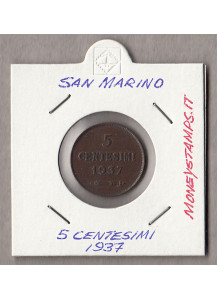 1937 5 Centesimi Rame San Marino BB+